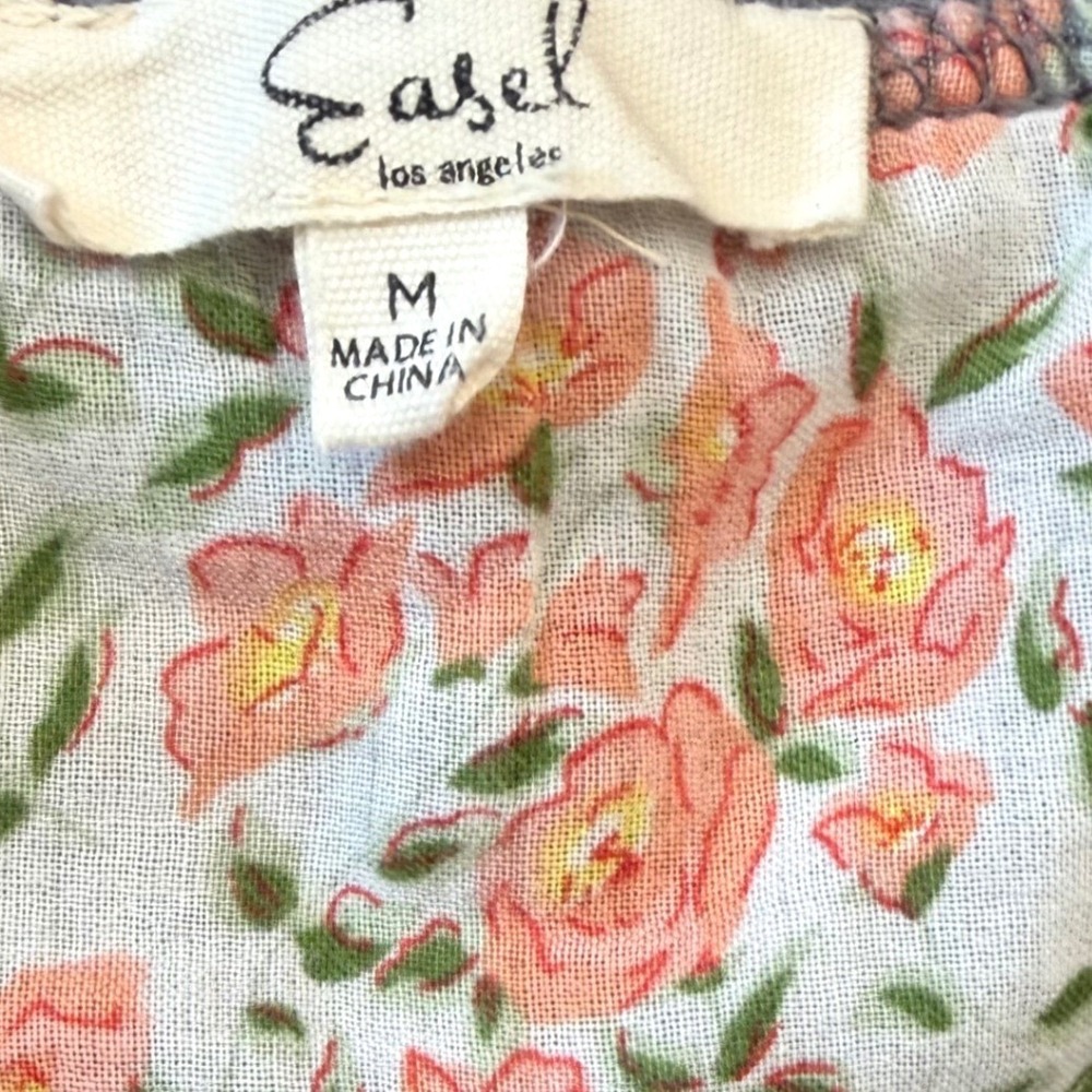 Easel Slate Mineral Wash Flower Patch Oversized Slub Cotton Crop Top Boho M - Picture 4 of 8